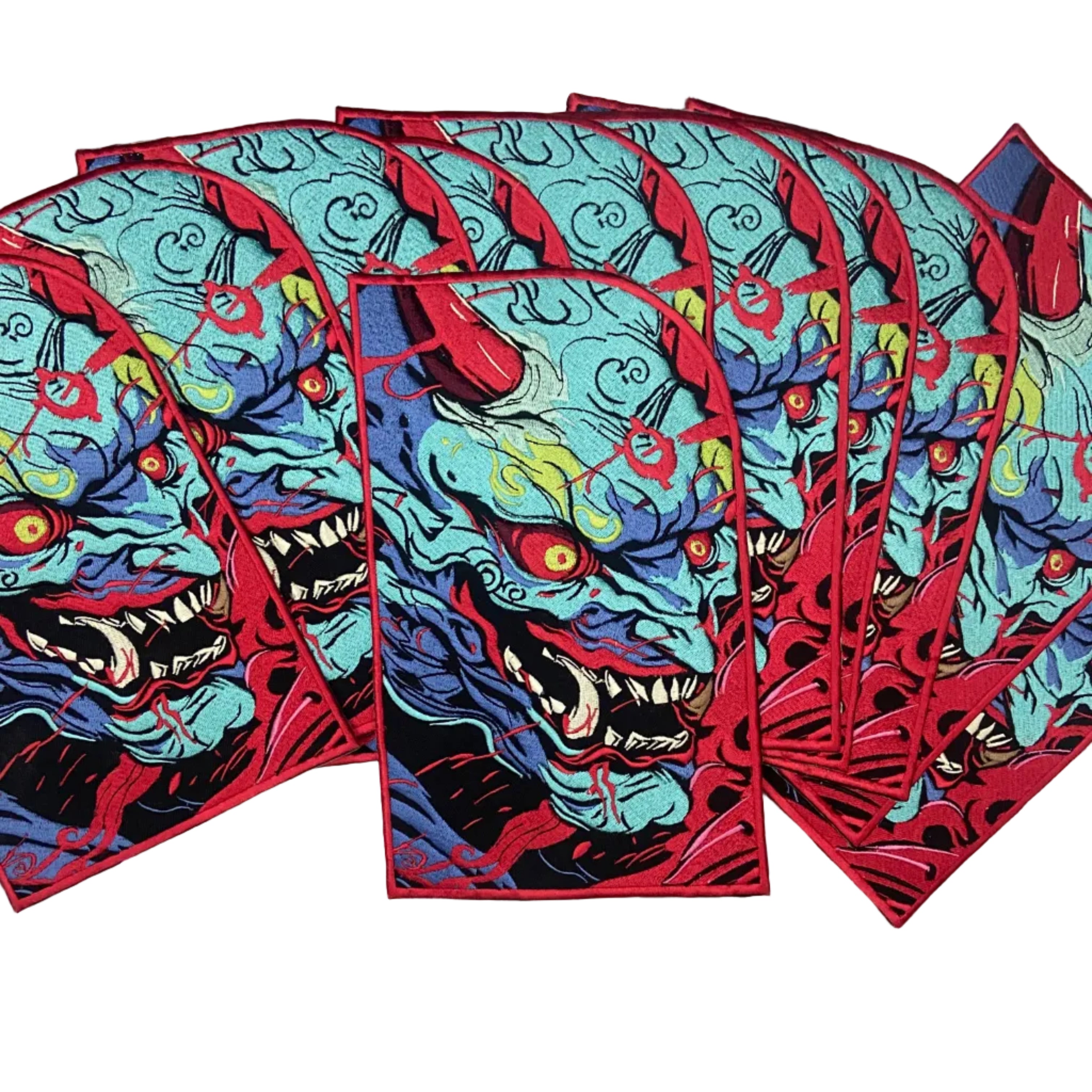 Japenese oni mask, ogre styled kensuke art embroidered back patch for biker jackets and vests