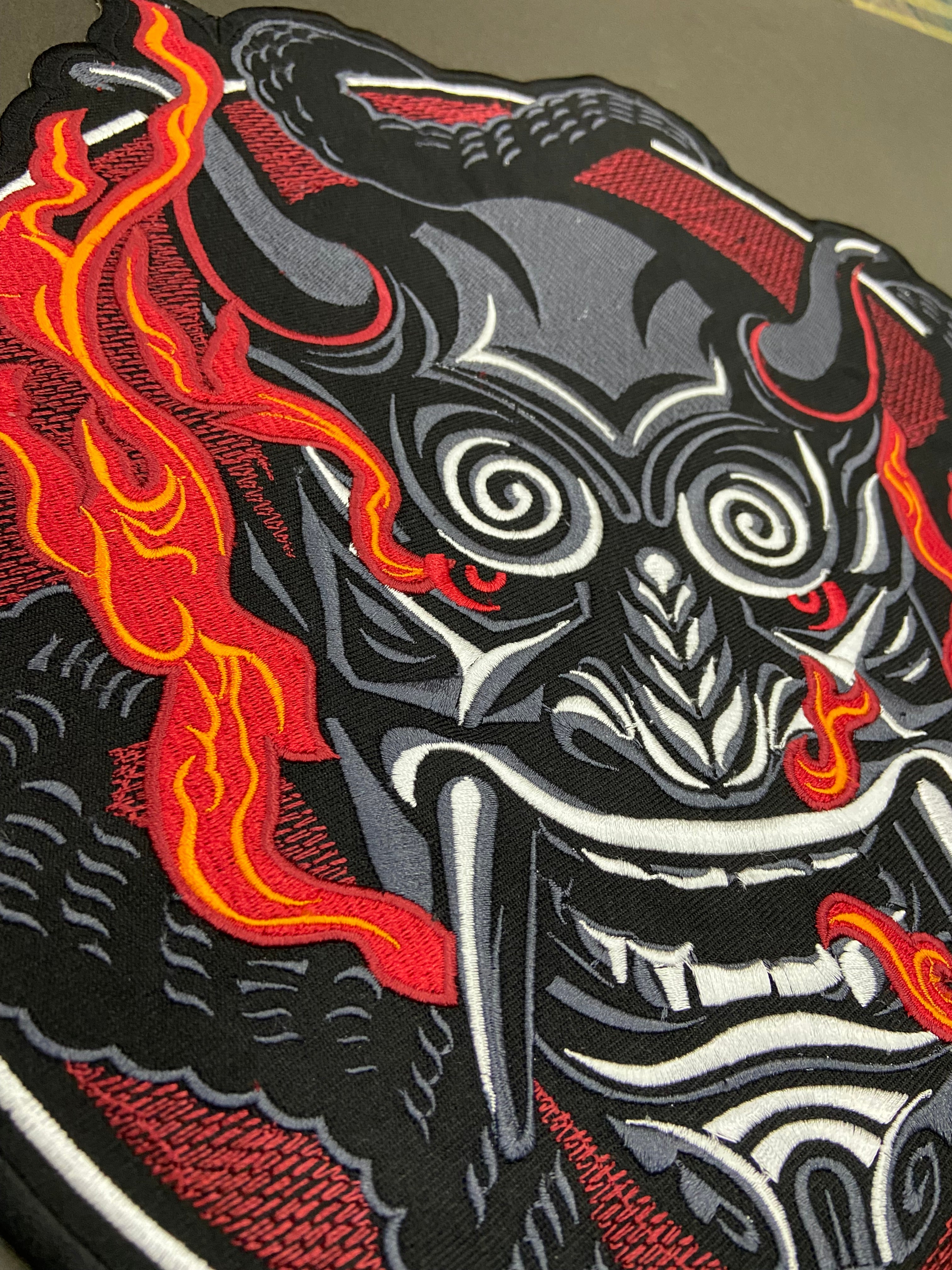Japanese Oni Demon Back Patch | Dark Macabre & Neo-Traditional Art Applique