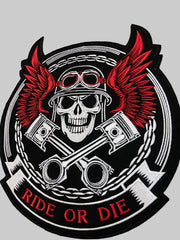 Ride or Die Biker Back Patch – Large Skull & Wings Embroidered Patch – Iron-On for Leather Vests