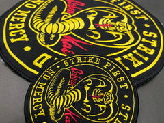 Cobra Kai Karate Motto Patch – Strike First Strike Hard No Mercy – Large Embroidered Applique