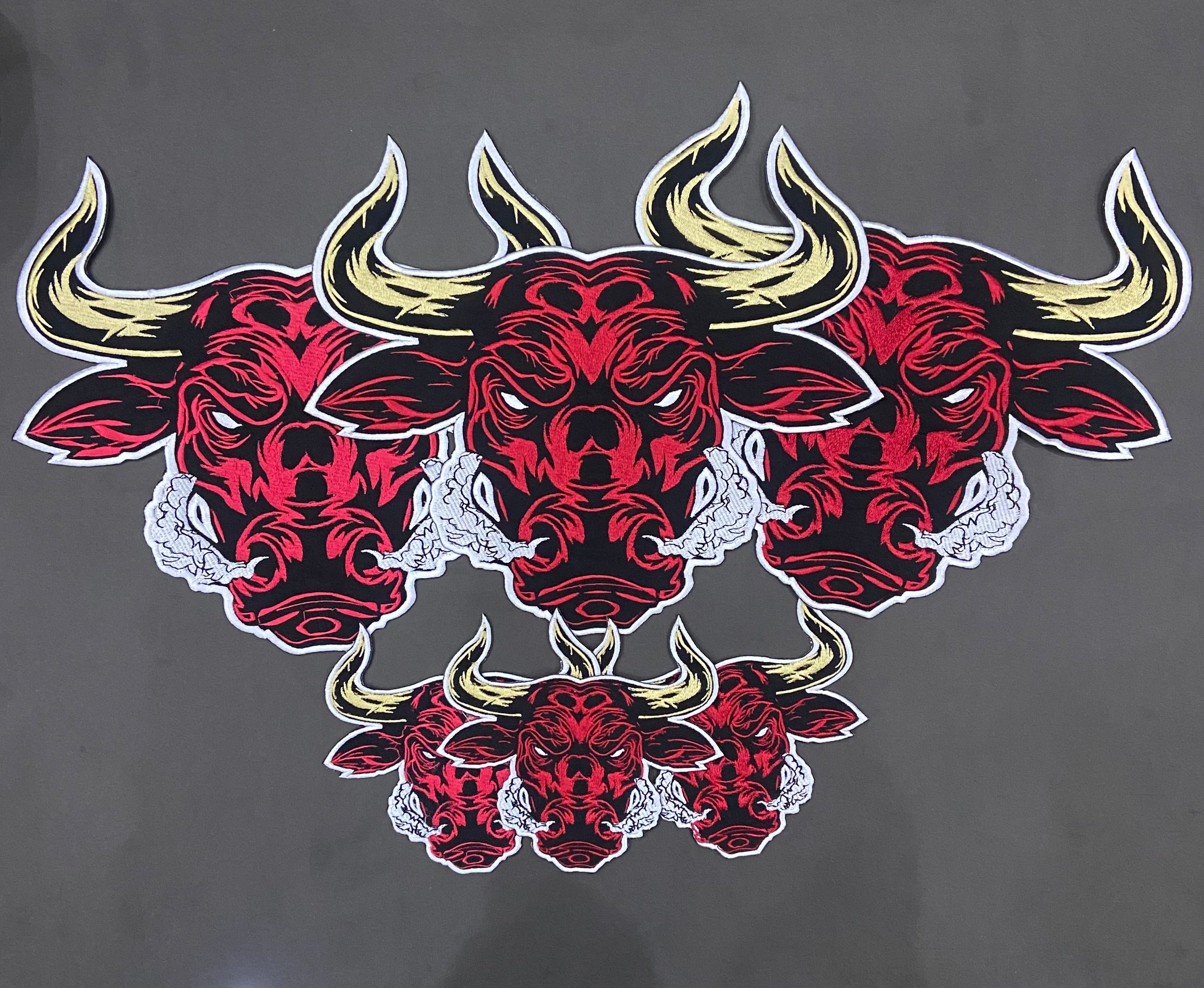 Raging Bull Embroidered Patch – Fierce Bull Head Applique