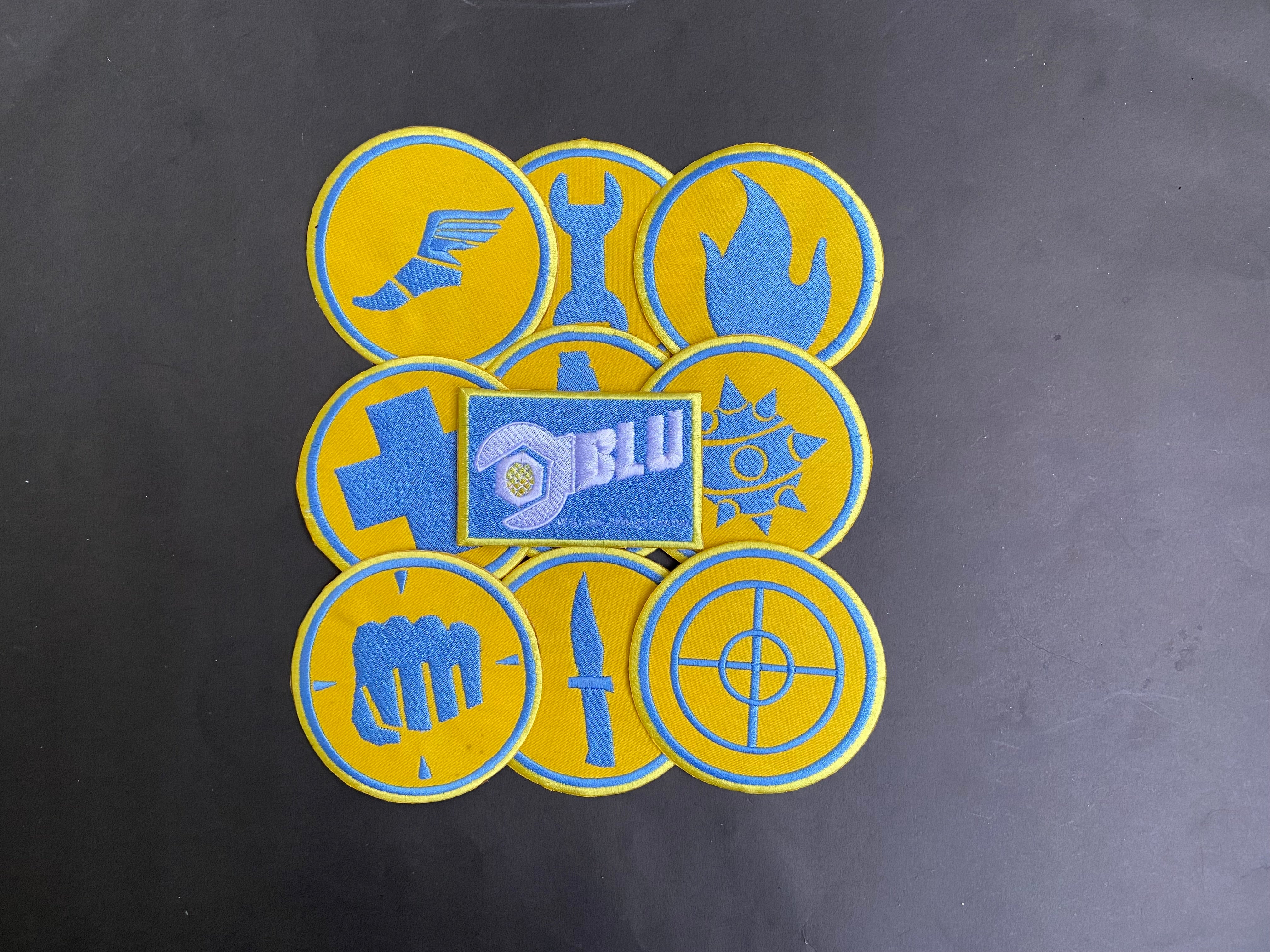 Team Fortress 2 BLU Uniform Set Patches Embroidery Iron On Sew Badge DIY Prop Costume TF2 Pyro Soldier Spy Scout Medic Engineer Heavy Sniper
