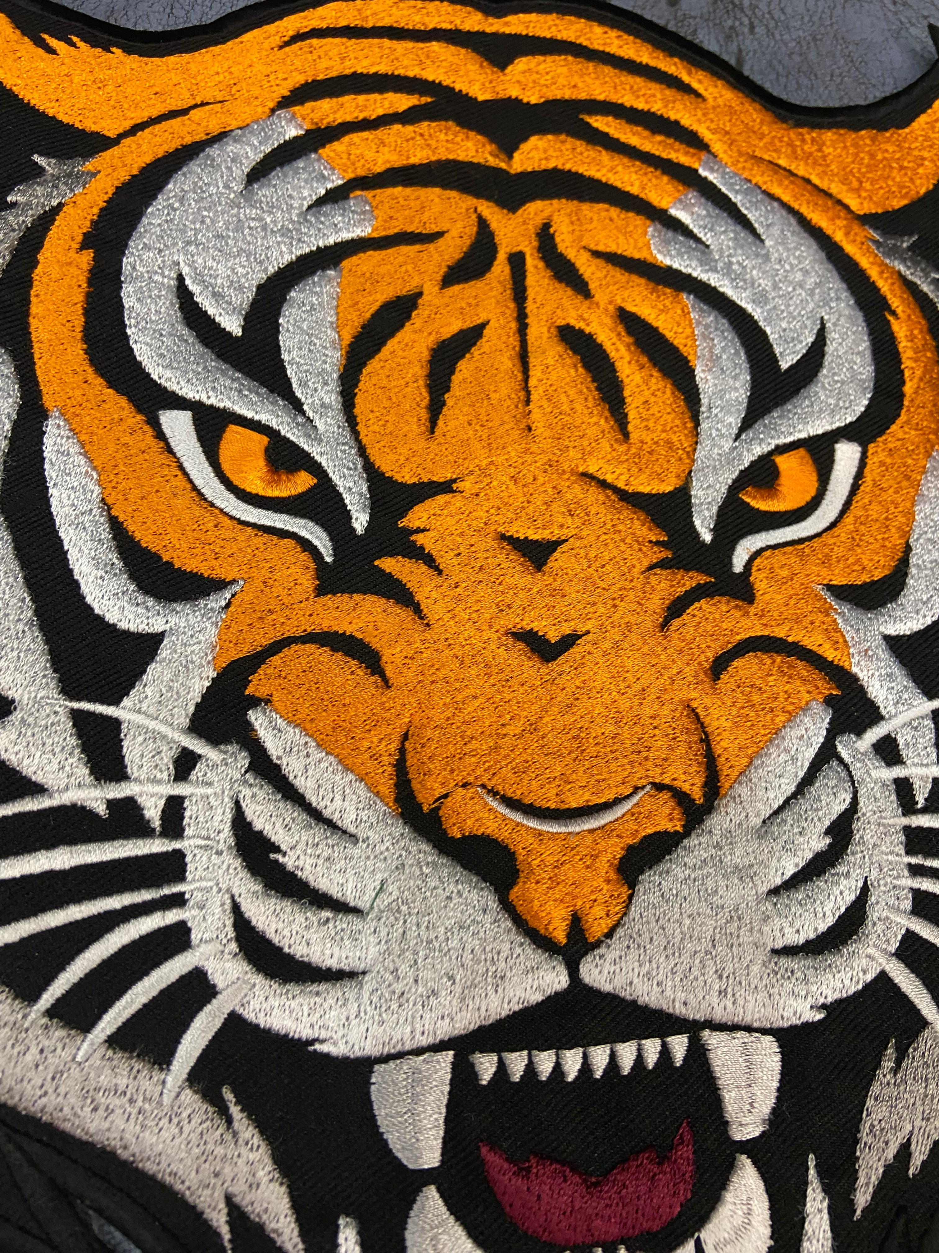 Bengal Tiger Patch: Embroidered Iron-On Roaring Wild Animal Applique (12 Inch)