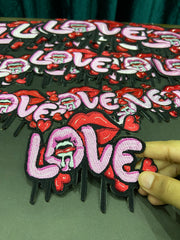 Dripping Love Lips Embroidered Patch – Streetwear Graffiti Applique Iron-On / Sew On for Jackets & Bags