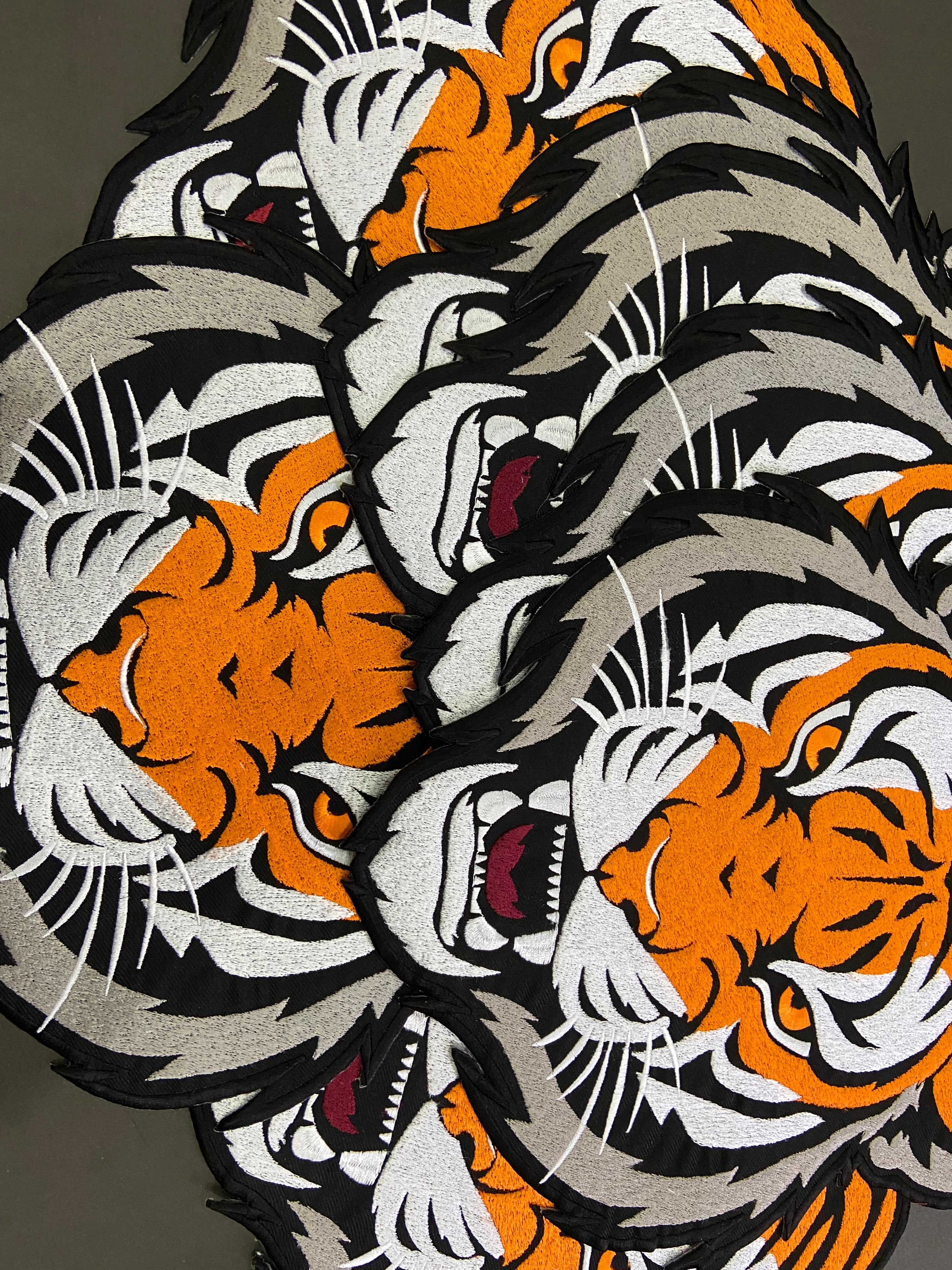 Bengal Tiger Patch: Embroidered Iron-On Roaring Wild Animal Applique (12 Inch)