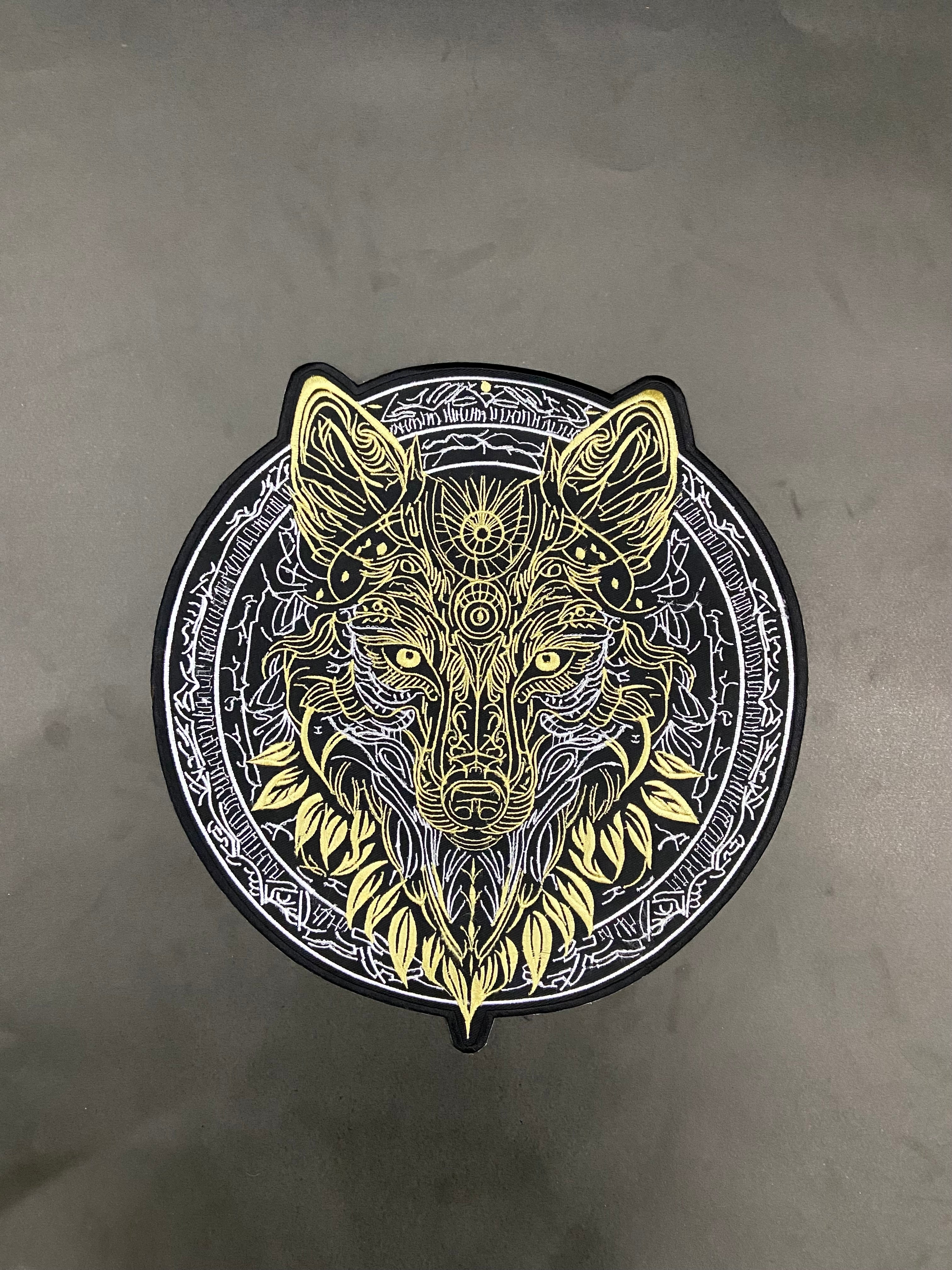 Golden & Grey Wolf Large Back Patch | Antique Style Biker & Sigil Emblem