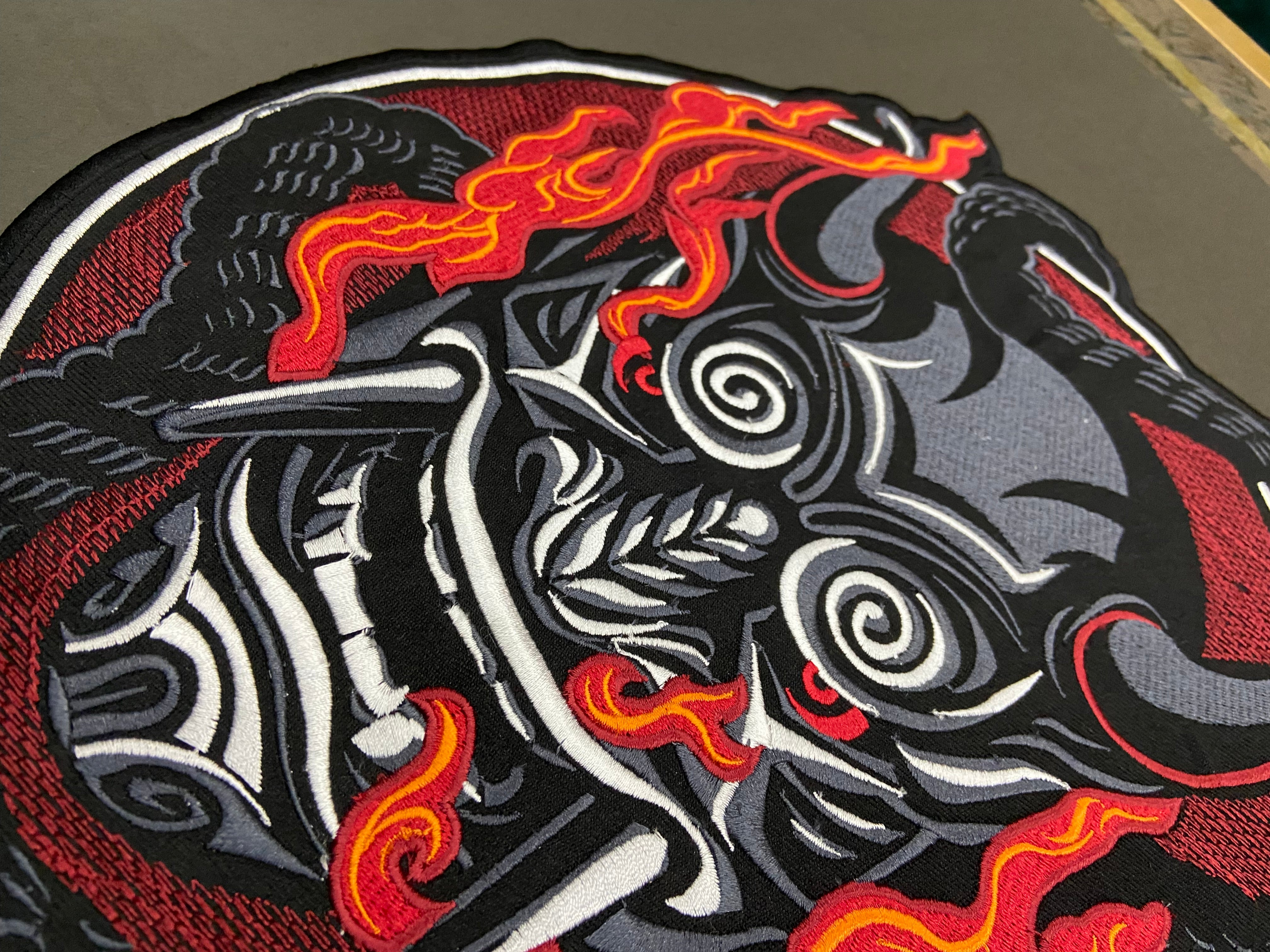 Japanese Oni Demon Back Patch | Dark Macabre & Neo-Traditional Art Applique