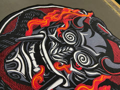 Japanese Oni Demon Back Patch | Dark Macabre & Neo-Traditional Art Applique