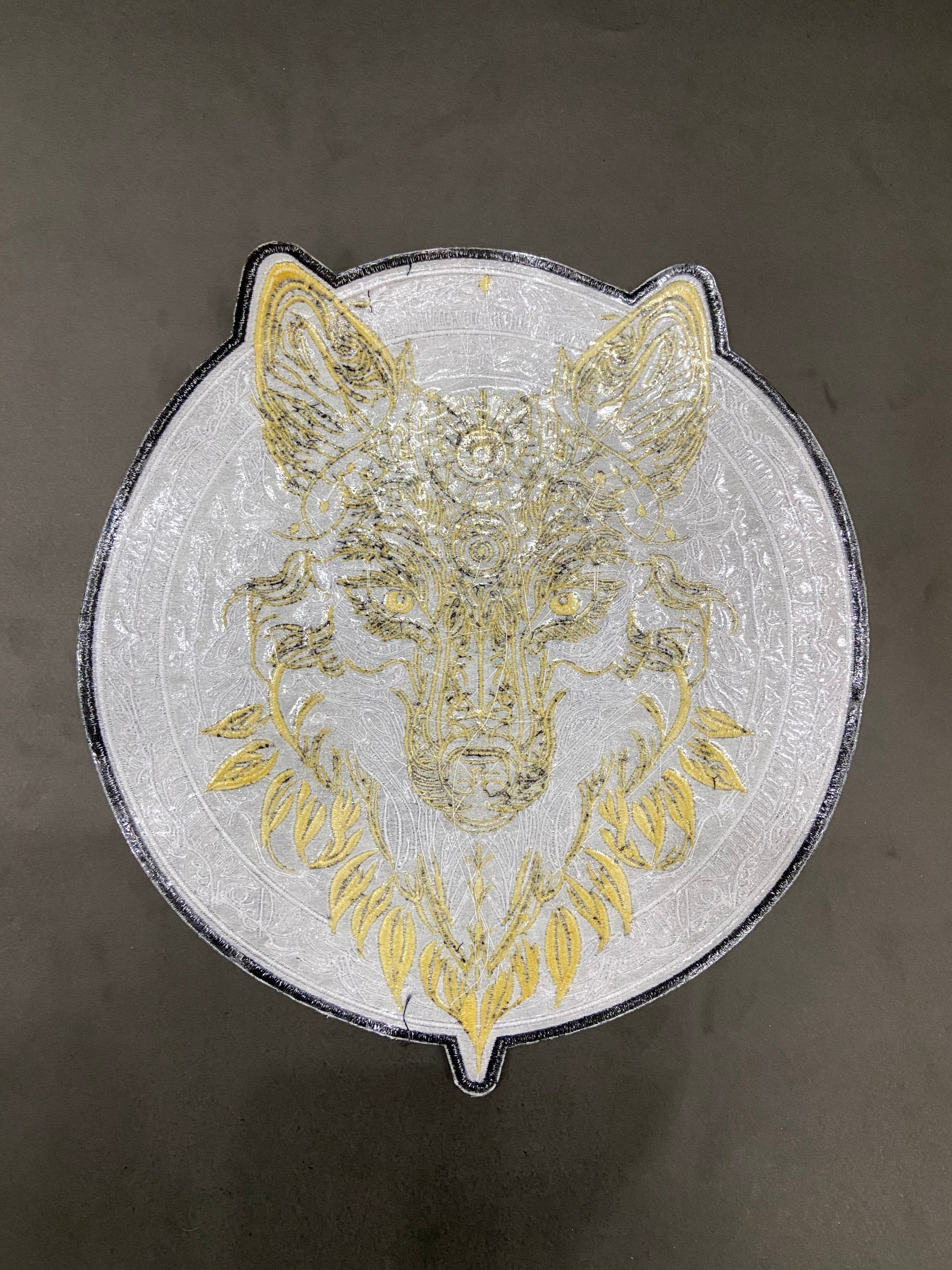 Golden & Grey Wolf Large Back Patch | Antique Style Biker & Sigil Emblem