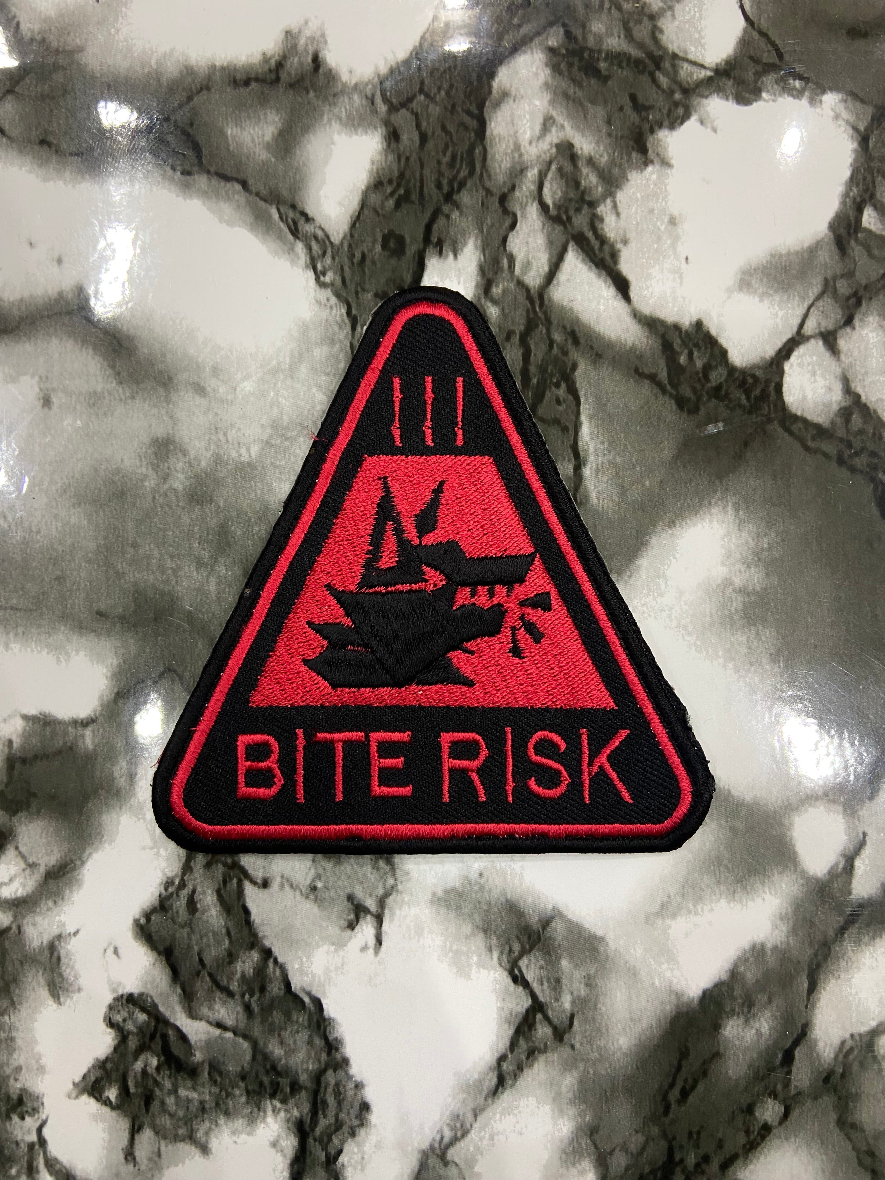Bite Risk Warning Triangle Patch – Edgy Humor & Tactical Caution Applique
