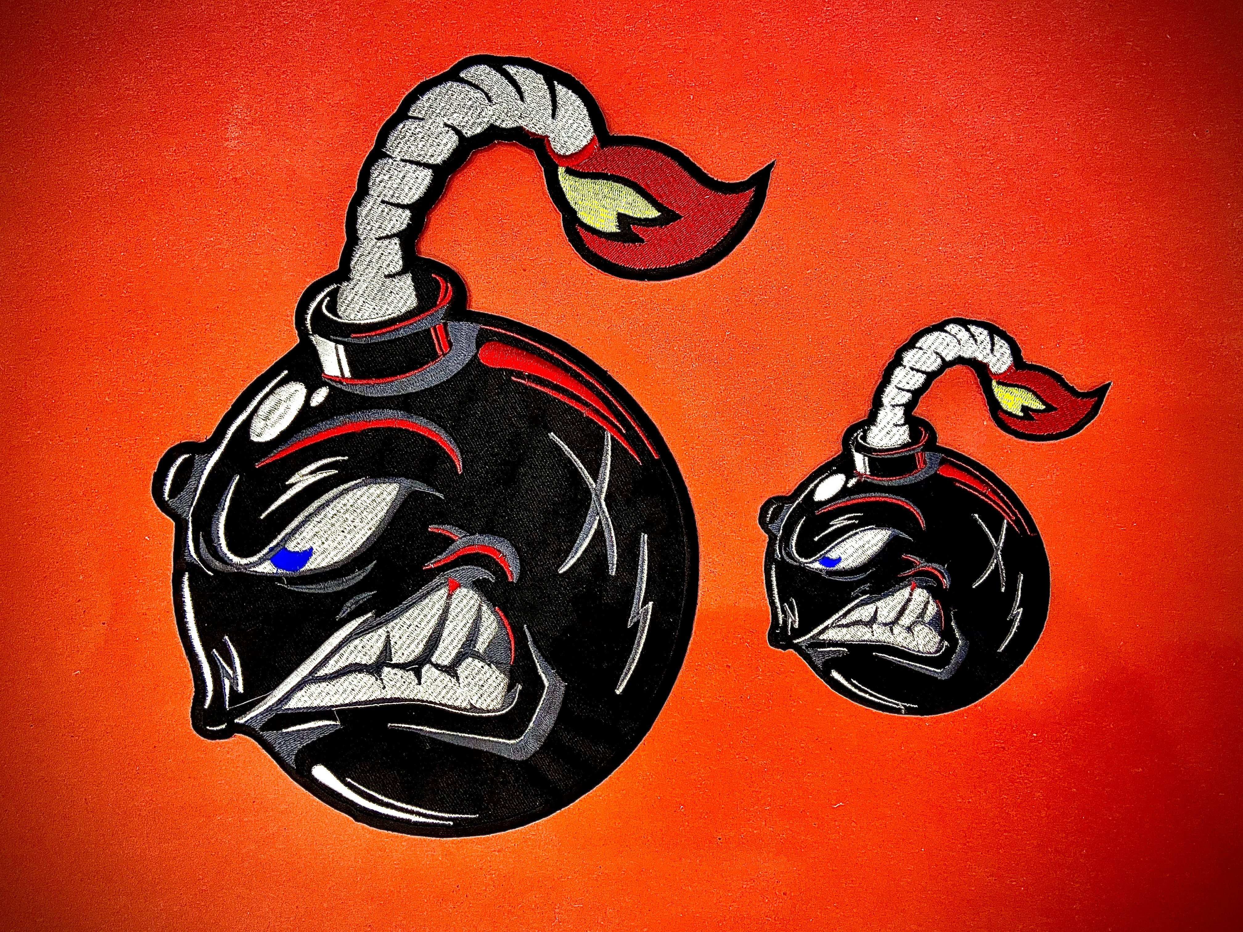 Angry Bomb Large Back Patch | Explosive Biker Gear & Cartoon Back Applique