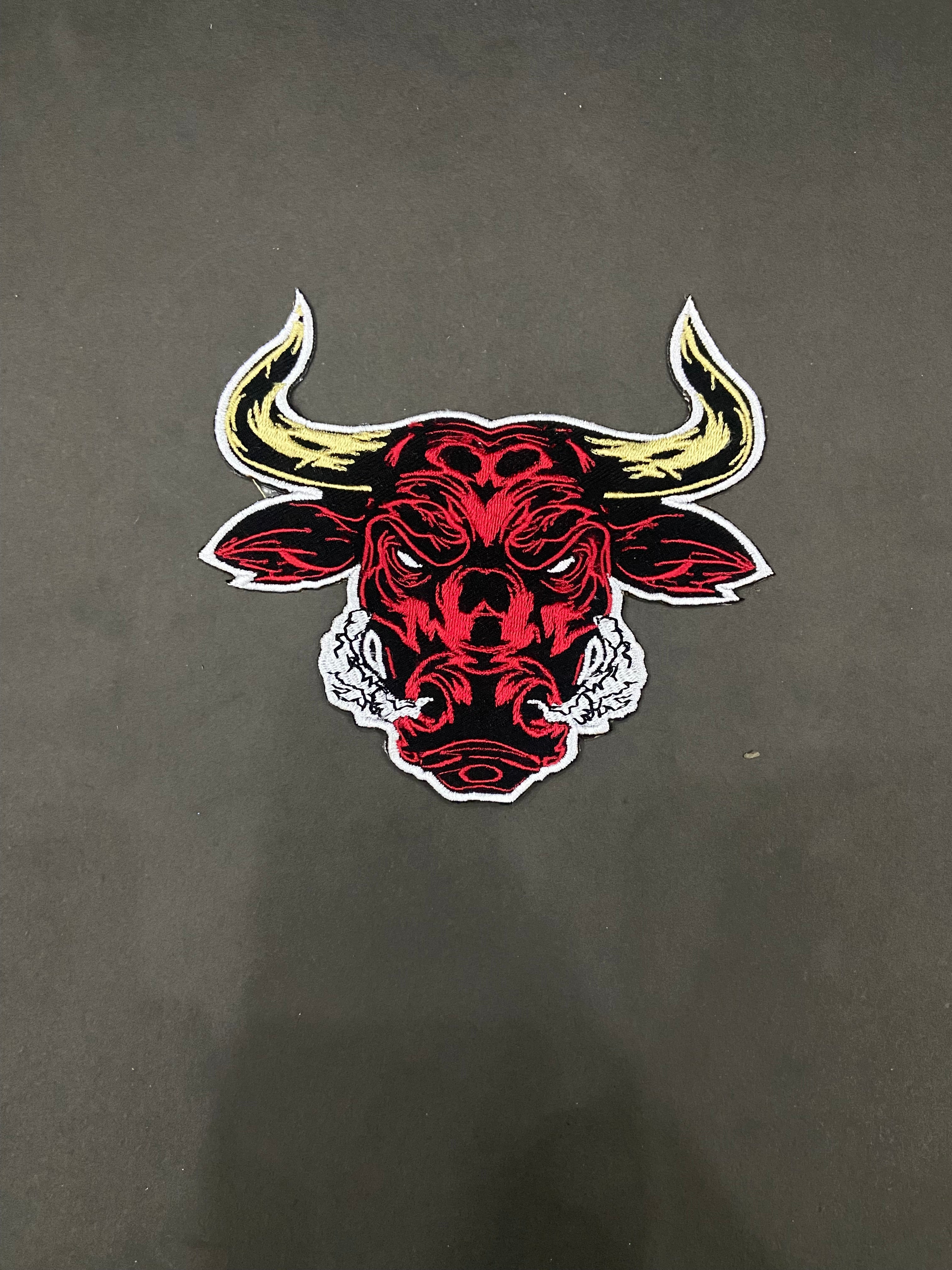 Raging Bull Embroidered Patch – Fierce Bull Head Applique