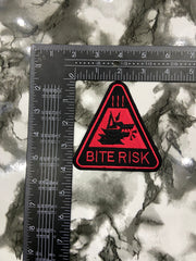 Bite Risk Warning Triangle Patch – Edgy Humor & Tactical Caution Applique