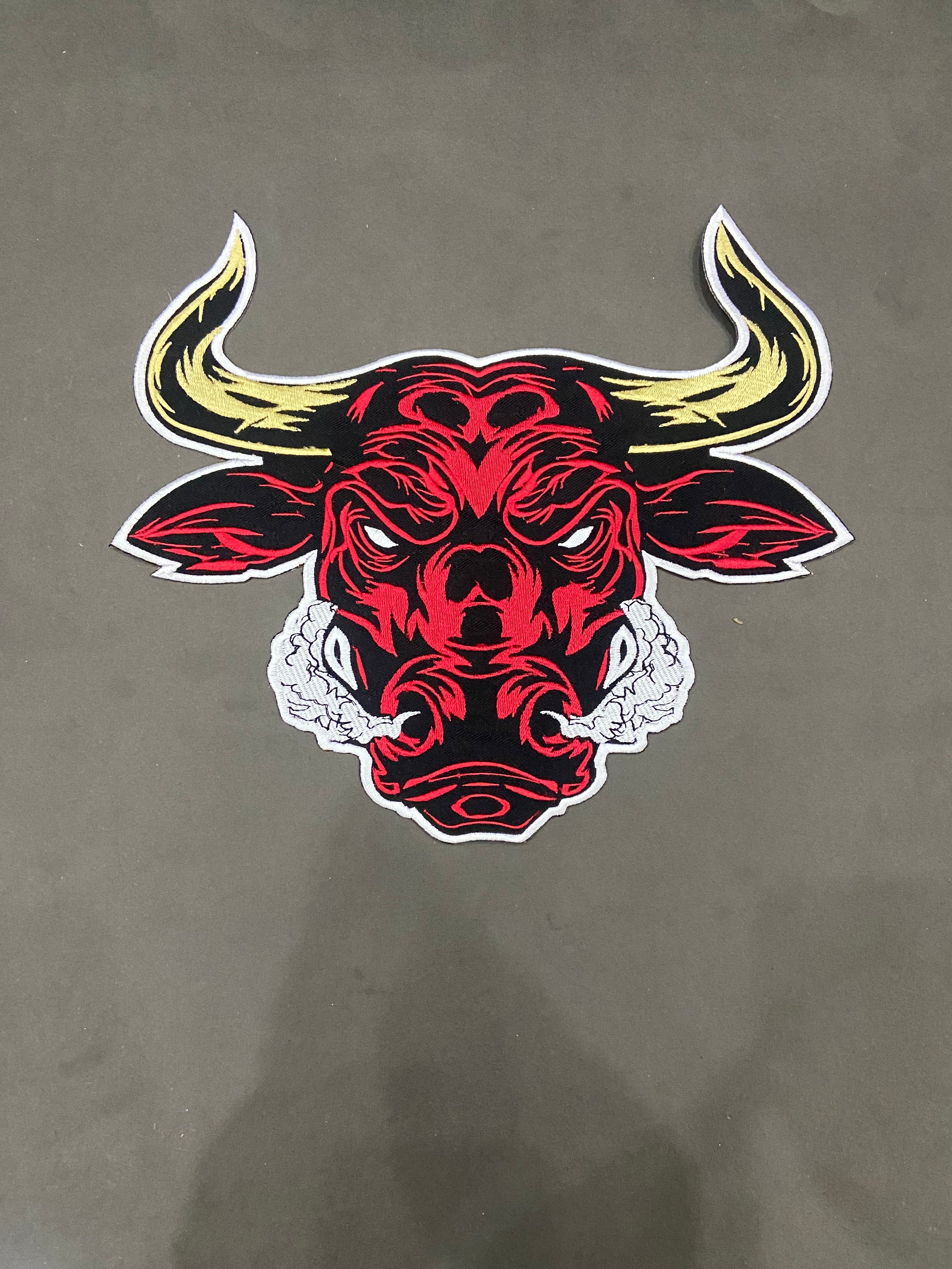 Raging Bull Embroidered Patch – Fierce Bull Head Applique