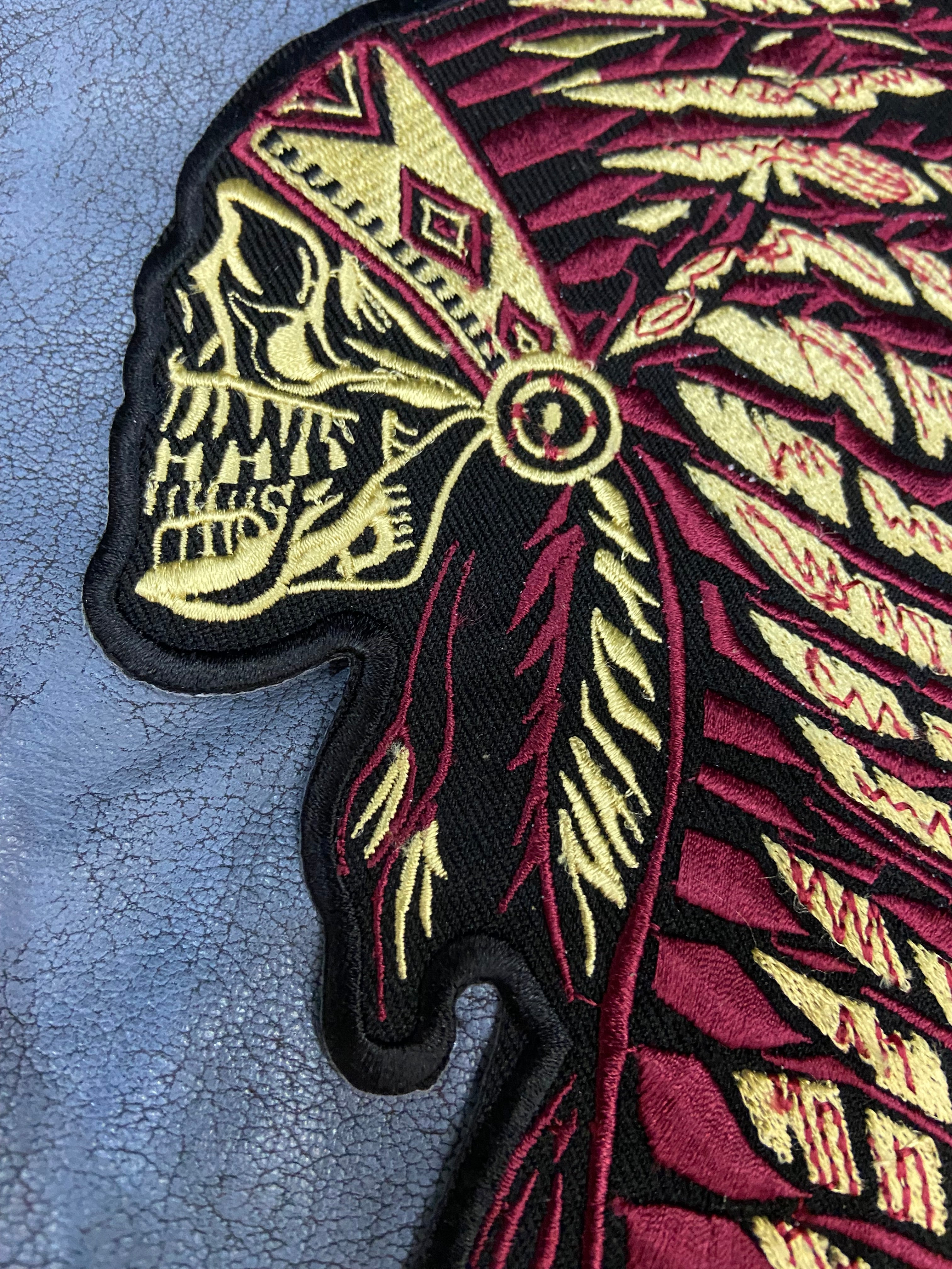 Indiana Headdress Patch: Embrace the spirit of the chief. Detailed embroidered Native American headdress for jackets