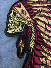 Indiana Headdress Patch: Embrace the spirit of the chief. Detailed embroidered Native American headdress for jackets