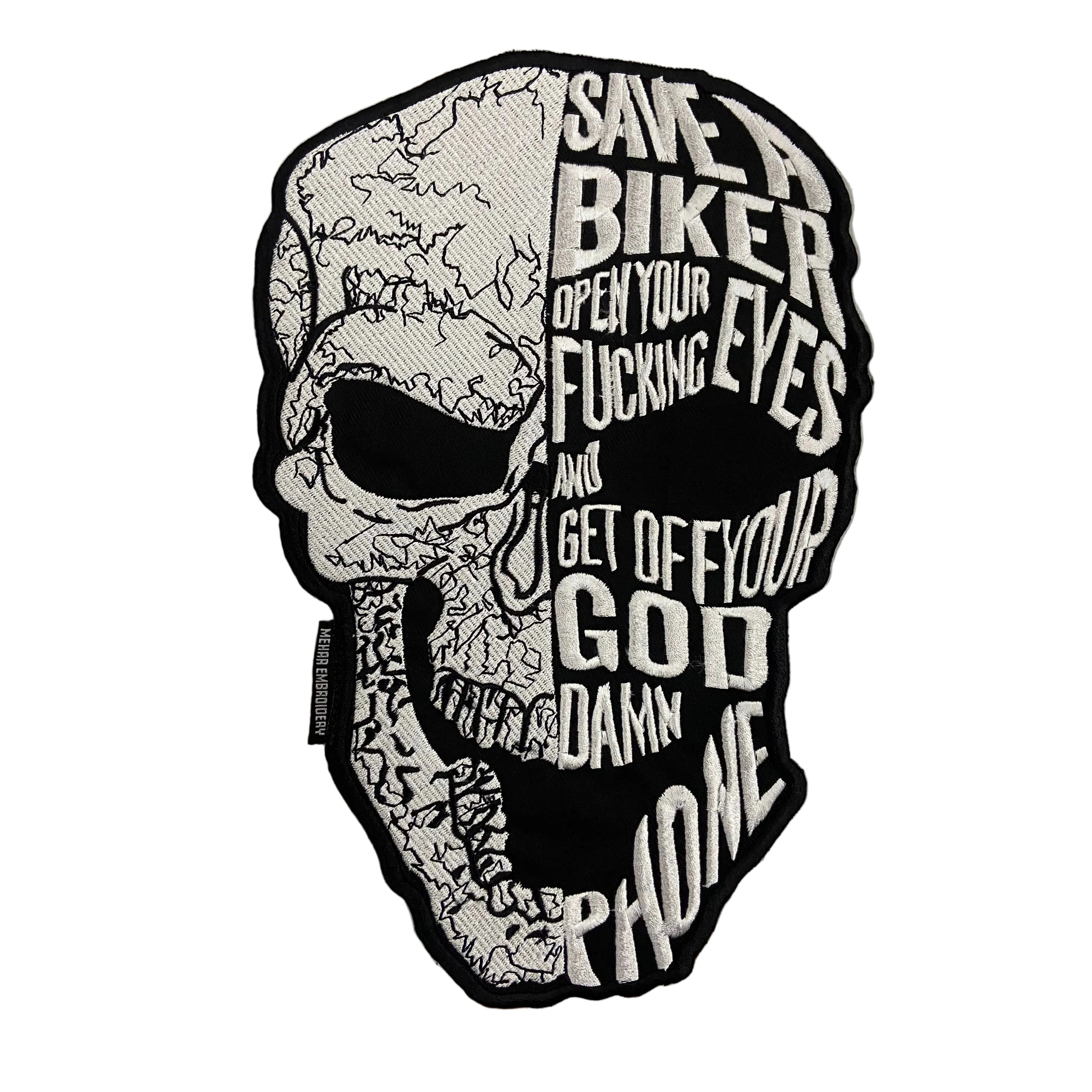 SAVE A BIKER Large Back Embroidered Patch - Guardian Angel Biker Patch: Iron-On Jacket & Vest Applique