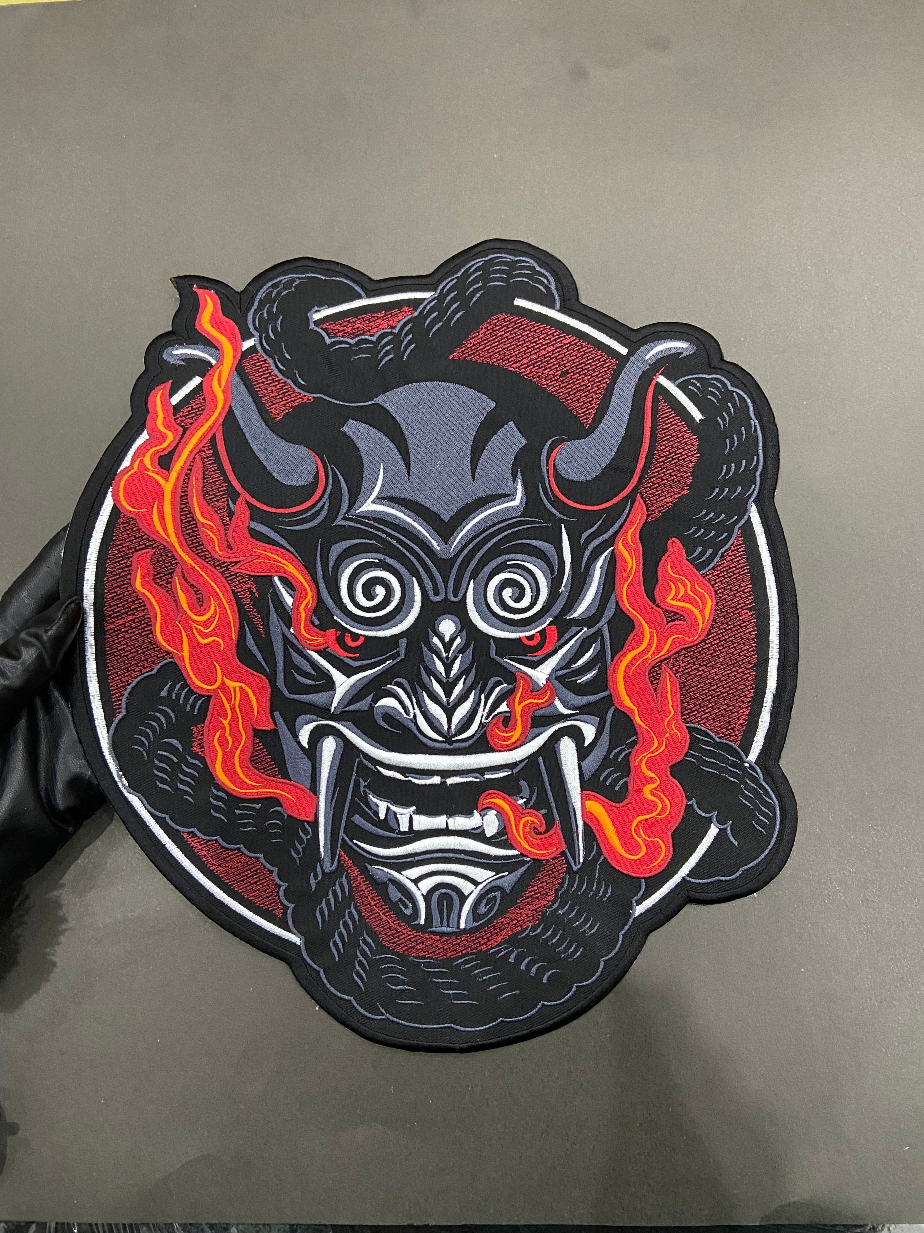 Japanese Oni Demon Back Patch | Dark Macabre & Neo-Traditional Art Applique