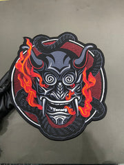 Japanese Oni Demon Back Patch | Dark Macabre & Neo-Traditional Art Applique