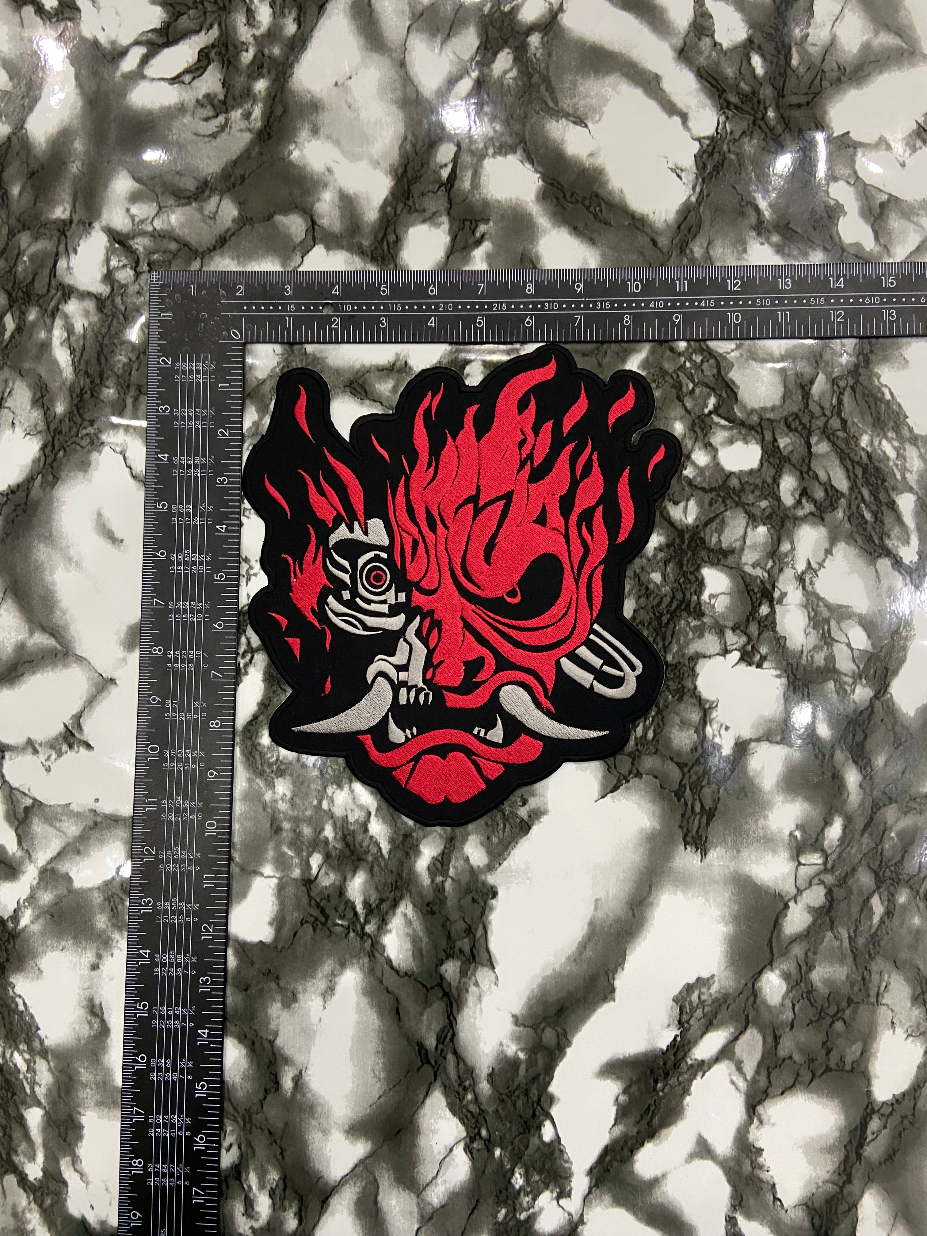 Cyber Demon Samurai Oni Hannya Patch – Futuristic Cyberpunk Streetwear
