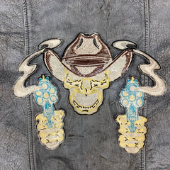 Outlaw Cowboy Skull Back Patch | Double Revolvers & Smoking Barrels | 12-Inch Custom Biker Vest Set