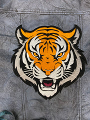 Bengal Tiger Patch: Embroidered Iron-On Roaring Wild Animal Applique (12 Inch)