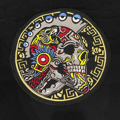 Warrior Skull Patch | 12 Inch Aztec Calavera Embroidery | Tribal & Folk Art Applique