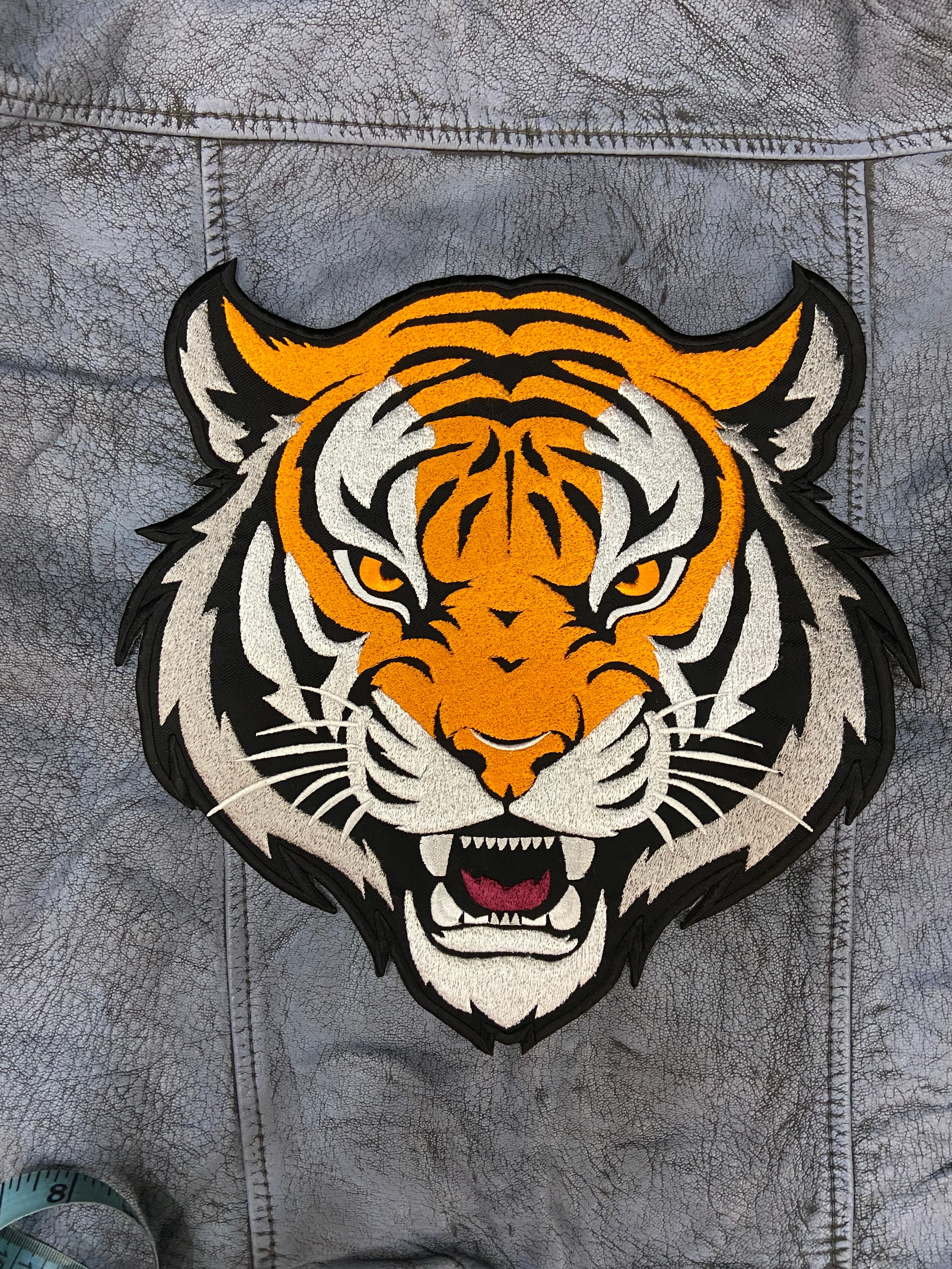 Bengal Tiger Patch: Embroidered Iron-On Roaring Wild Animal Applique (12 Inch)
