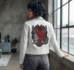 Cyberpunk Oni Mask Machine Embroidery Design, Japanese Demon Stitch File, 4 Sizes & 8 Formats