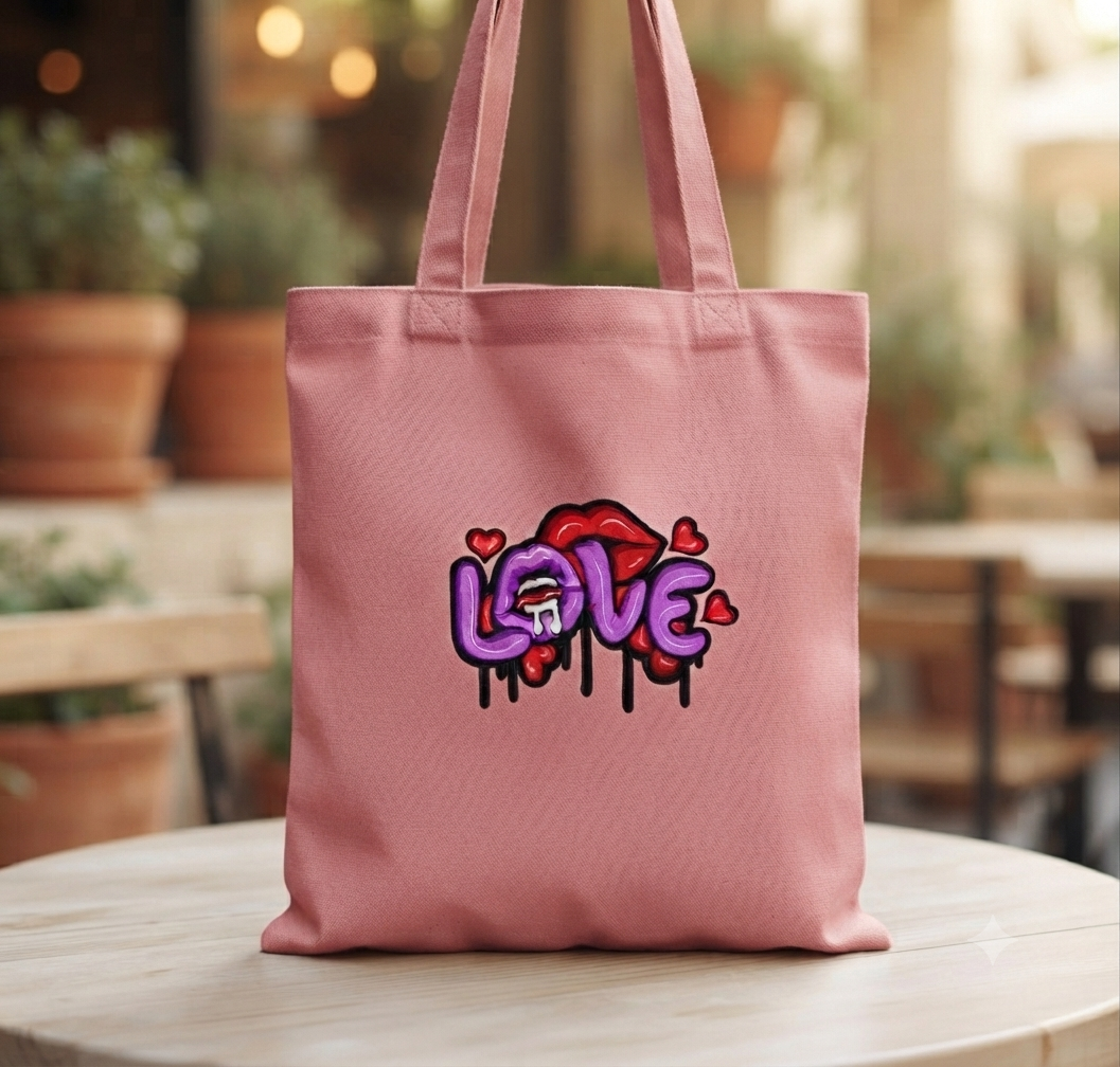 Love Graffiti Embroidery Design, Lips and Hearts Drip Art, 8 Formats 7 Sizes