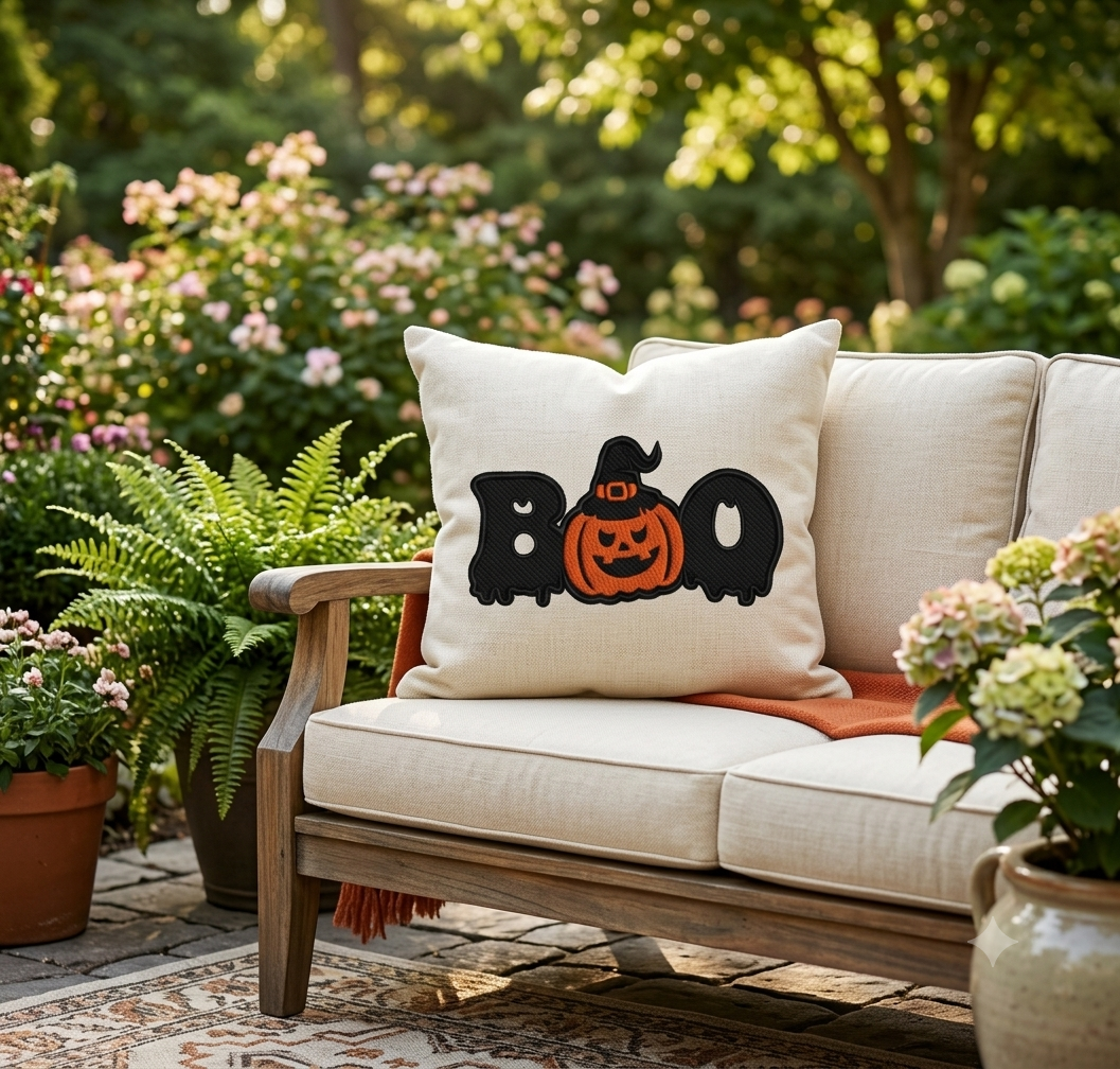 Spooky BOO Pumpkin Embroidery, Halloween Witch Hat Digital Design