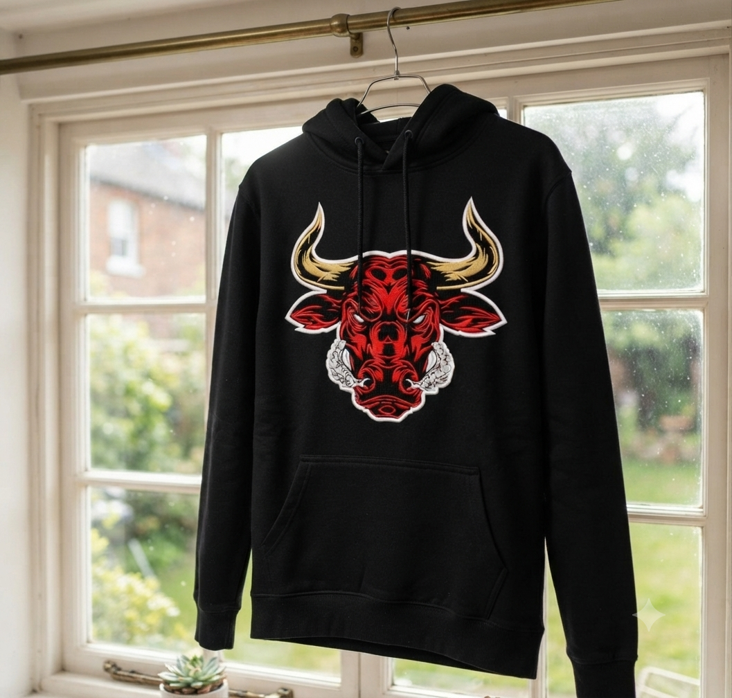 Red Bull Head Embroidery Design, Charging Bull Mascot Digital File