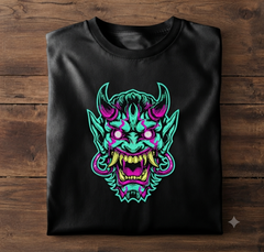 Neon Oni Mask Embroidery Design, Cyberpunk Hannya Digital File