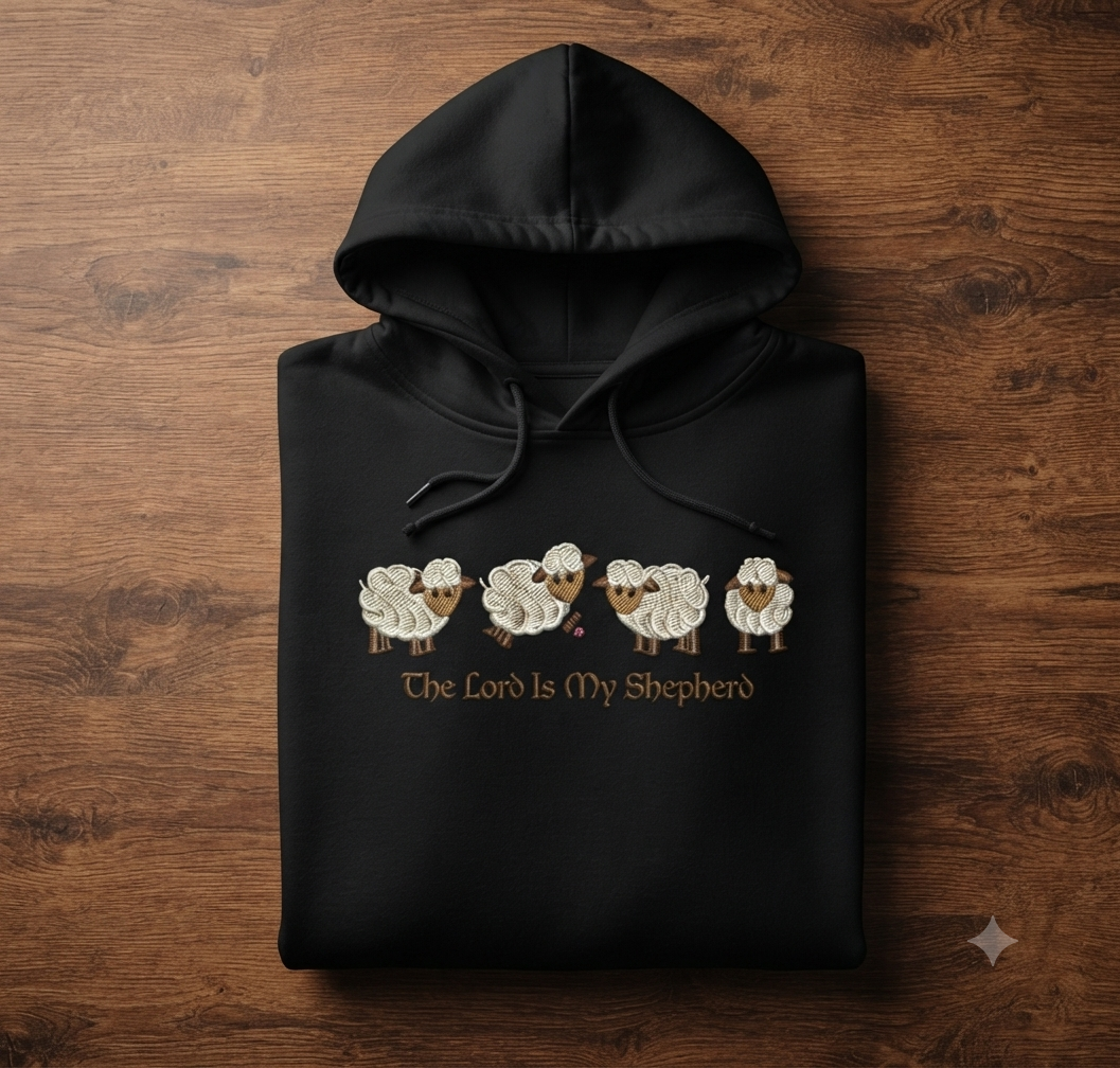 The Lord Is My Shepherd Embroidery, Christian Sheep Bible Verse Digital File