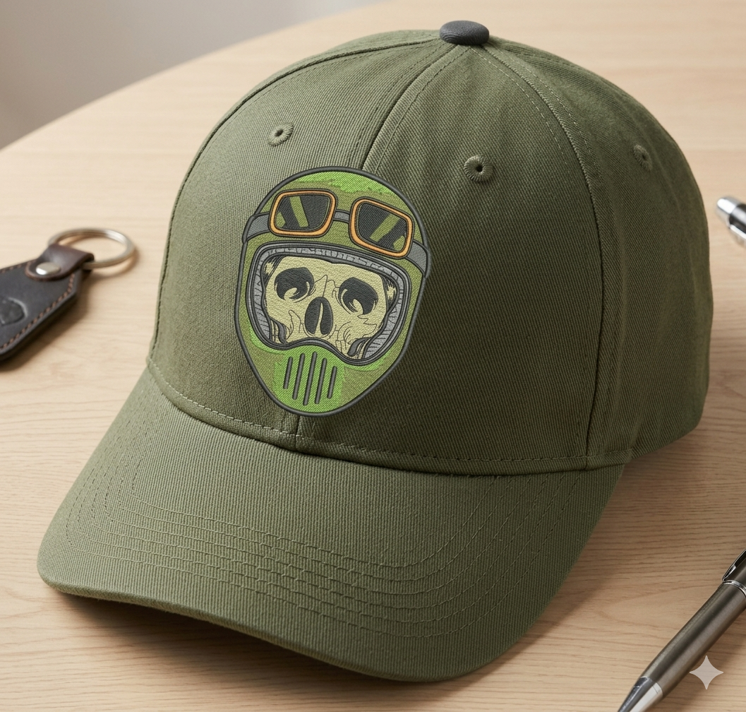 Biker Skull Helmet Embroidery, Tactical Skeleton Rider, 8 Formats 8 Sizes