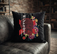 Japanese Cyberpunk Skull with Flowers Machine Embroidery Design – Edgy Streetwear Motif in 4 Sizes and Multiple Formats