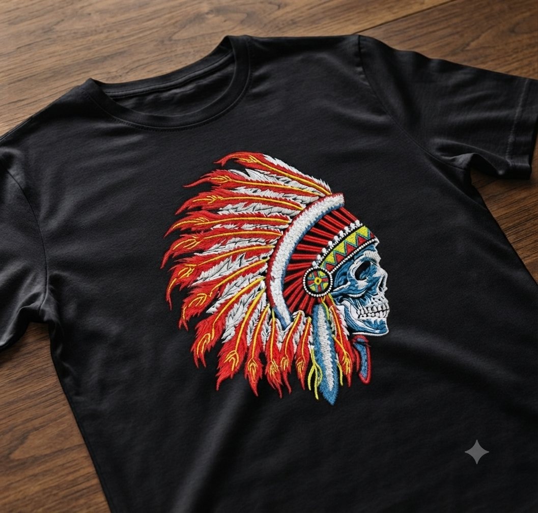 Indian Warrior Skull Embroidery, Native Headdress Machine File