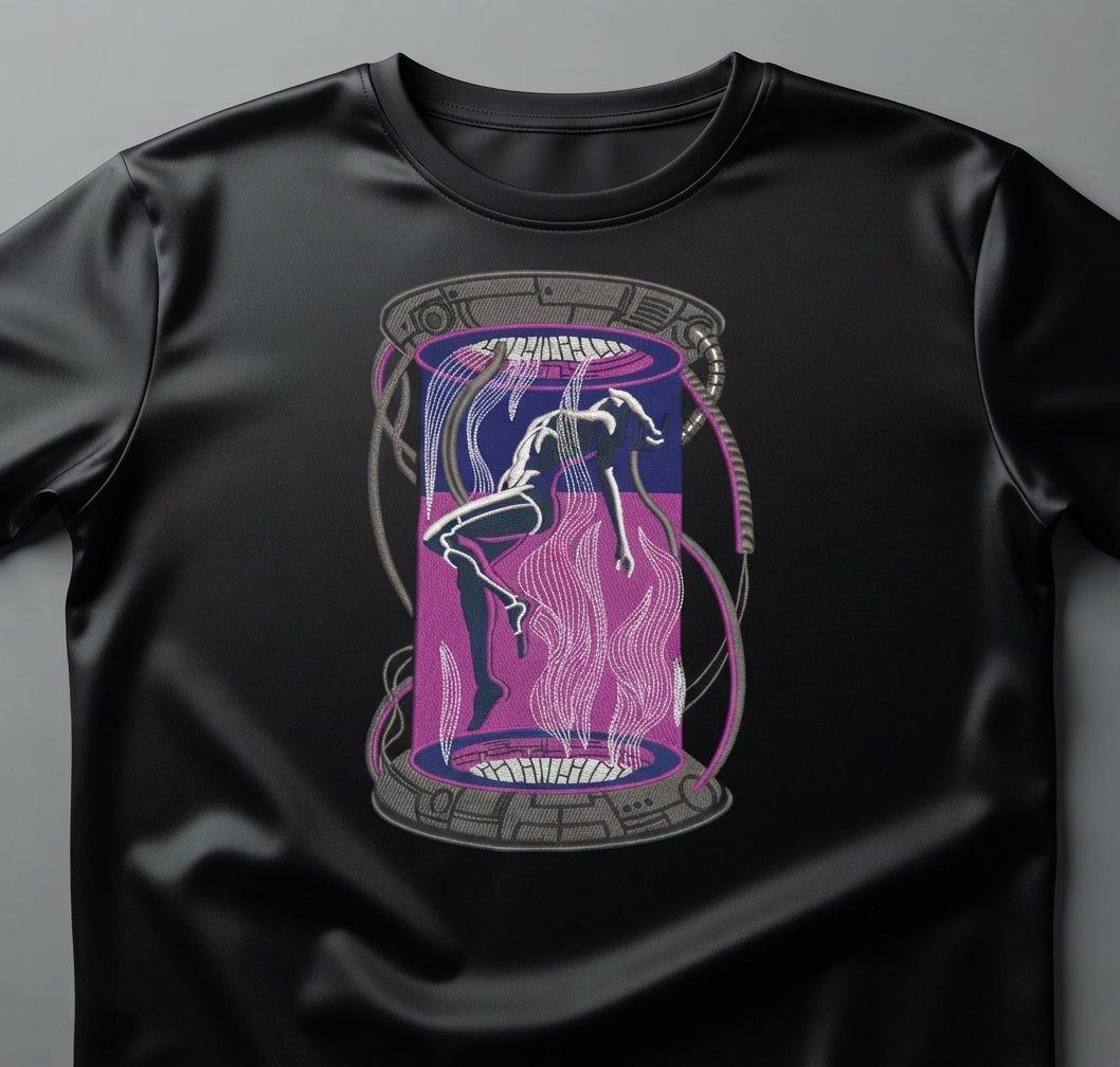 Sci-Fi Cyberpunk Android in Pod Machine Embroidery Design, Futuristic Robot Girl Embroidery File, 7 Sizes, 8 Formats
