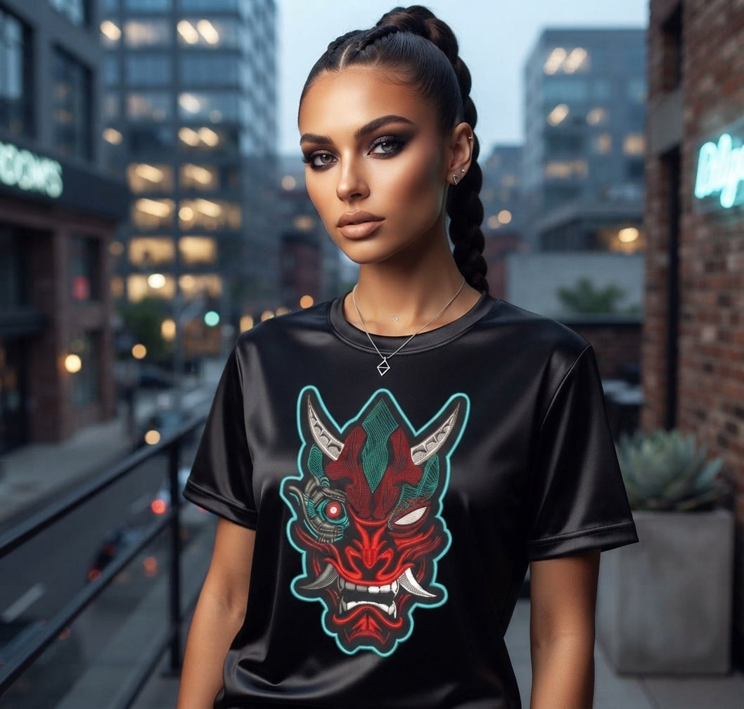 Cyberpunk Oni Mask Machine Embroidery Design - 8 Sizes & Multiple Formats