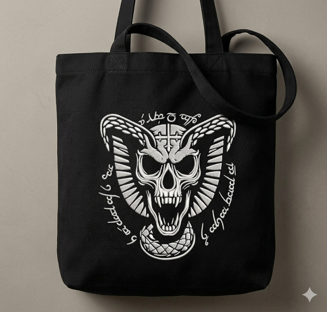 Gothic Cobra Skull Embroidery Design, Dark Occult Snake Digital File