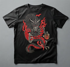 Japanese Yakuza Dragon Machine Embroidery Design, Fierce Mythical Dragon with Flames Embroidery File, 6 Sizes, 8 Formats