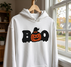 Spooky BOO Pumpkin Embroidery, Halloween Witch Hat Digital Design