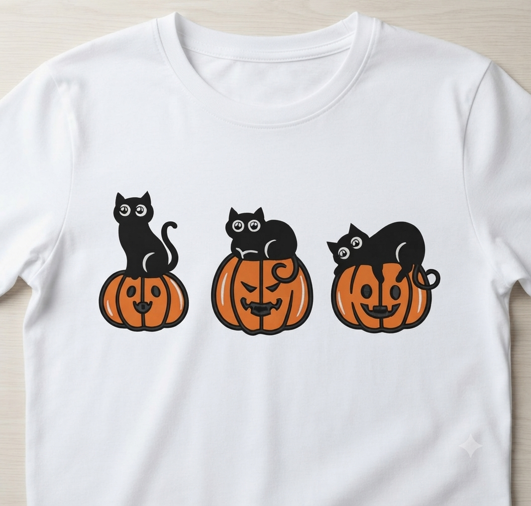 Halloween Black Cat Embroidery, Jack O Lantern Pumpkin Design