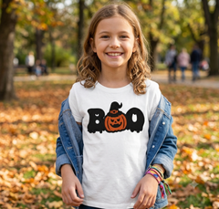 Spooky BOO Pumpkin Embroidery, Halloween Witch Hat Digital Design