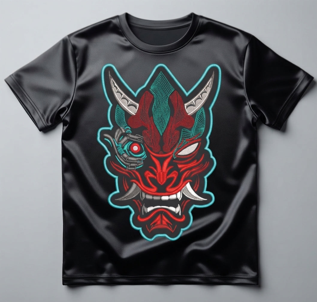 Cyberpunk Oni Mask Machine Embroidery Design - 8 Sizes & Multiple Formats