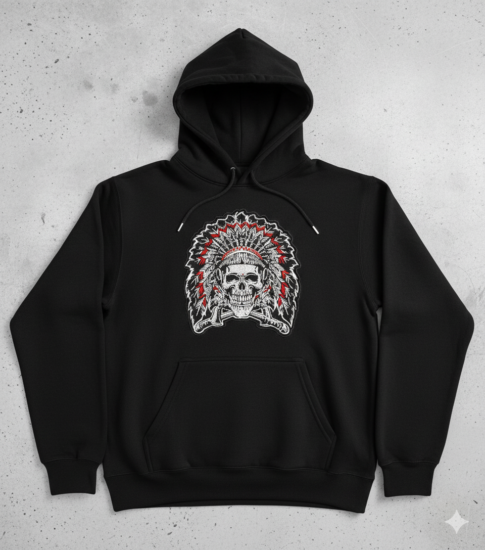 Native Skull Headdress Embroidery Design, Biker Skull Digital File