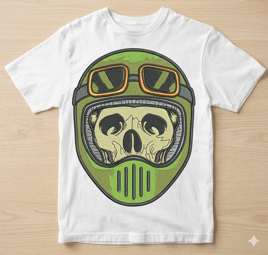Biker Skull Helmet Embroidery, Tactical Skeleton Rider, 8 Formats 8 Sizes