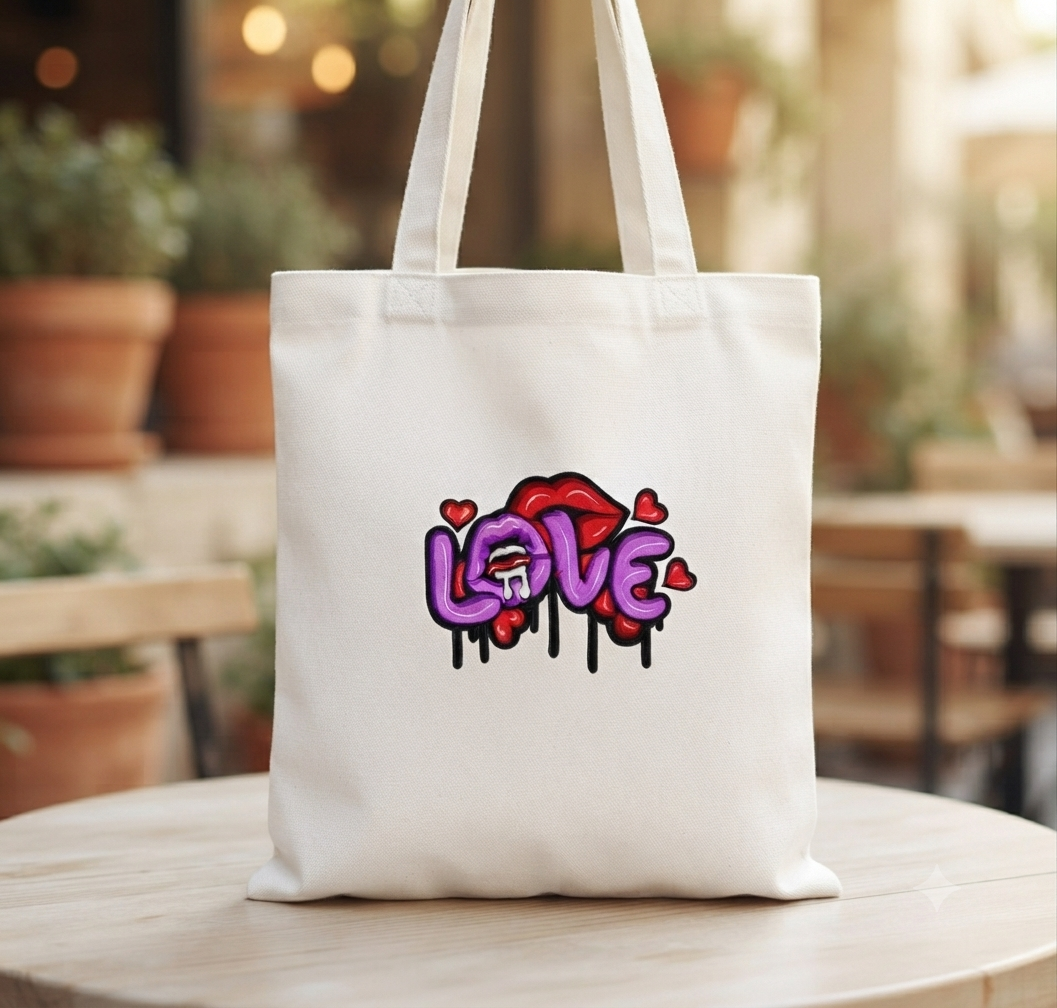 Love Graffiti Embroidery Design, Lips and Hearts Drip Art, 8 Formats 7 Sizes