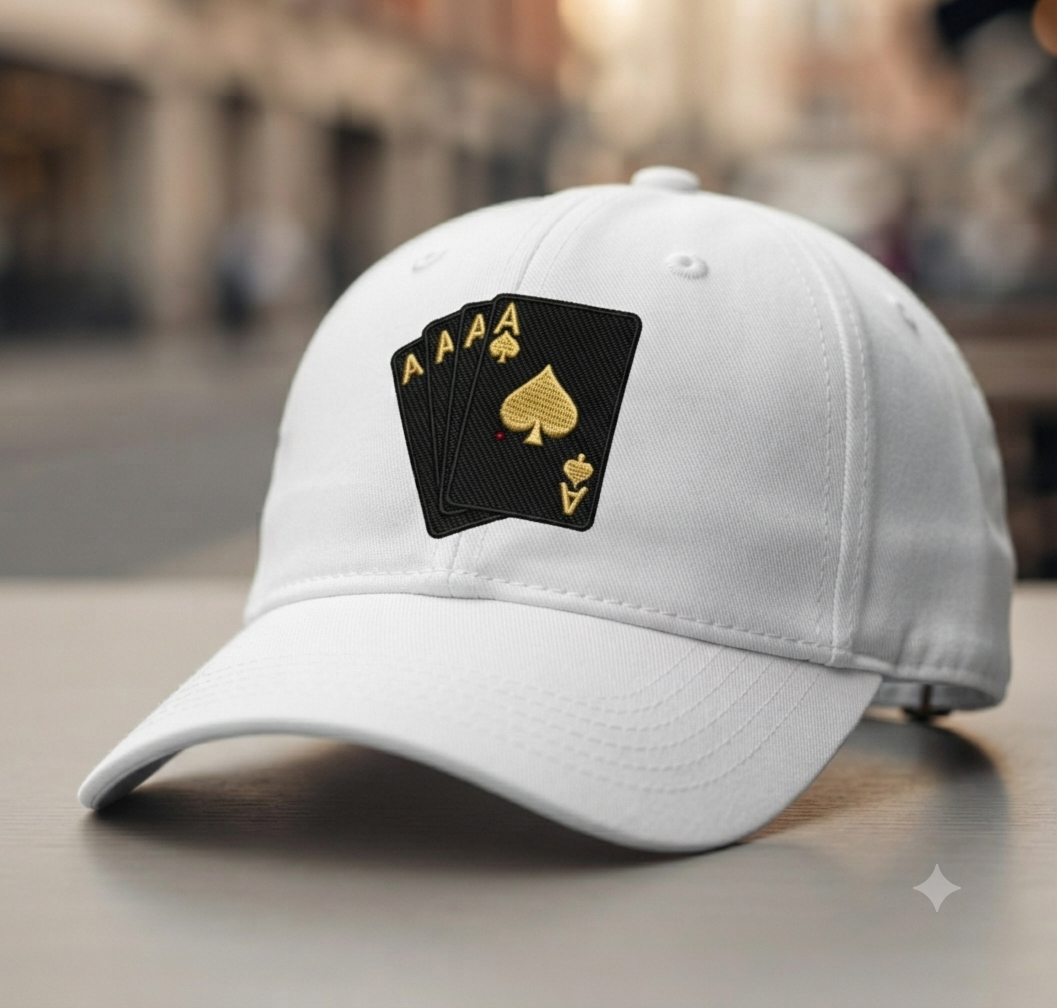 Four Aces Embroidery Design, Gold Spade Playing Cards Digital File