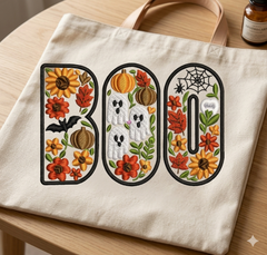 BOO Halloween Embroidery Design, Floral Ghost Pumpkin Digital File